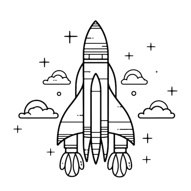 Sketch Hand drawn single line art coloring page rocket day