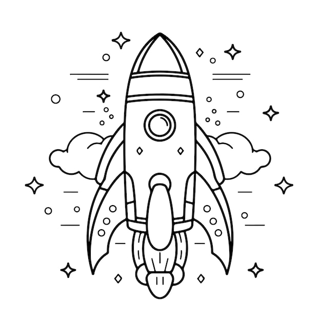 Sketch hand drawn single line art coloring page rocket day