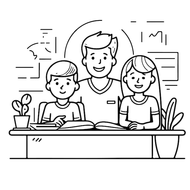 Sketch Hand drawn single line art coloring page teacher Day