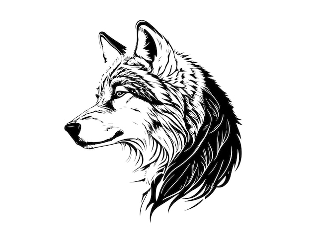 Sketch Hand drawn single line art wolf use for logo poster and background