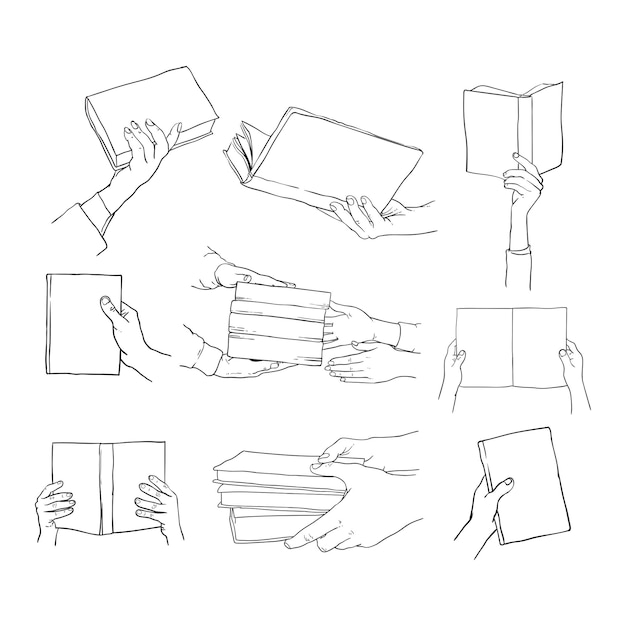 Vector sketch of a hand holding a book