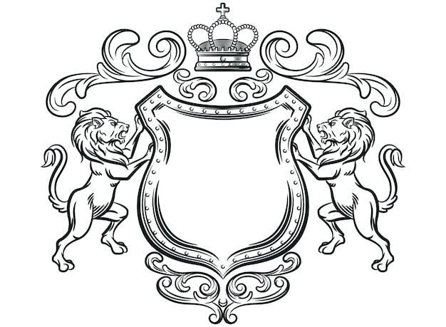 Vector sketch heraldry lion shield crest ornament