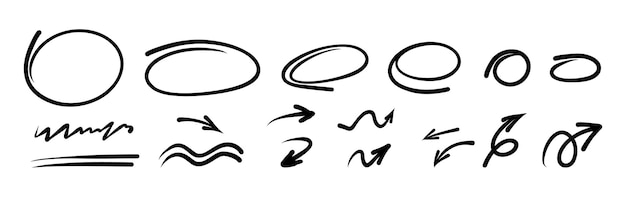 スケッチのハイライト楕円線と下線落書きマーカー手描きのハイライト落書き円