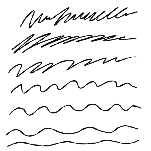 Vector sketch highlight underline lines strokes emphasis highlight waves set hand drawn check mark