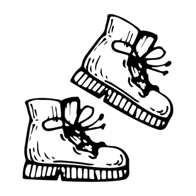 Sketch hiking boots Walking shoes Hand drawn illustration