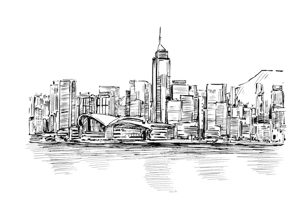 sketch of hong kong cityscape hand draw