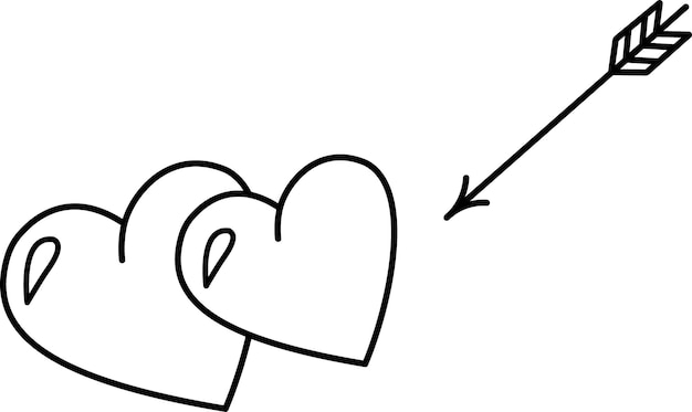 A sketch icon of two hearts and a flying arrow, for web, mobile devices and infographics.