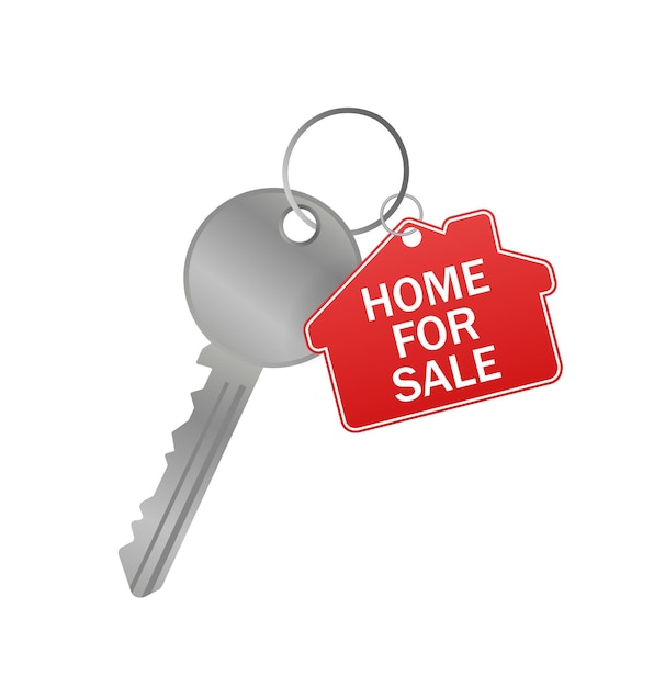 Vector sketch icon with red home for sale key on white background for concept design. home for sale key.