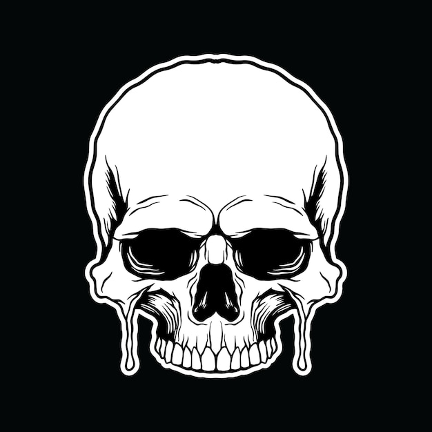 頭蓋骨のスケッチイラスト 黒と白で手描き