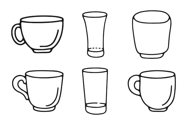 Vector sketch image of cup mug glass doodles of kitchenware kitchen utensils