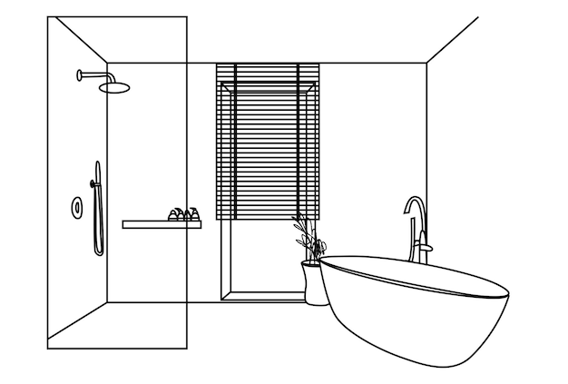 Vector sketch interior bathroom with closet