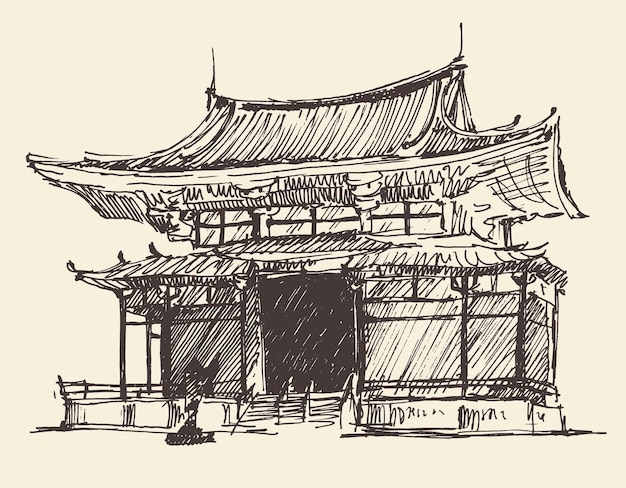 Sketch of Japan Landmark vintage illustration, engraved retro style