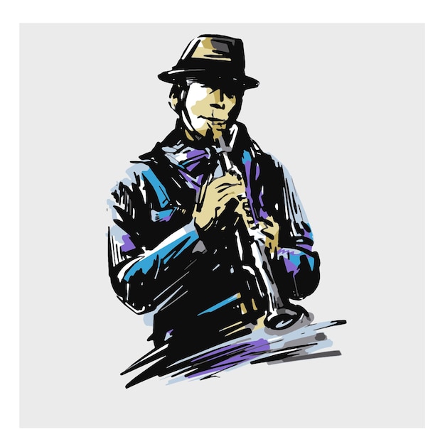 Vector sketch of jazz man hand draw