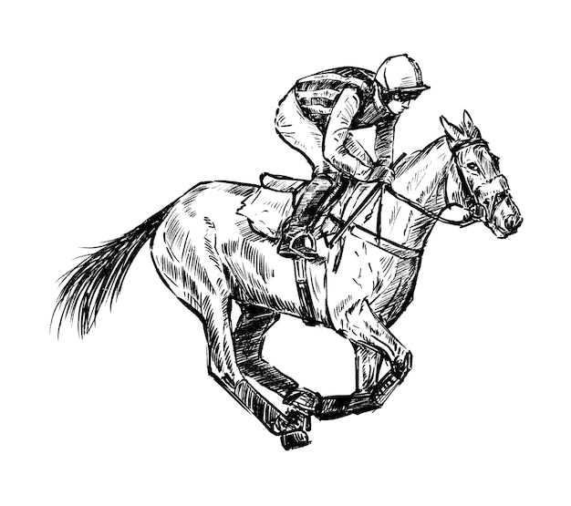 Vector sketch of jockey racing hand draw