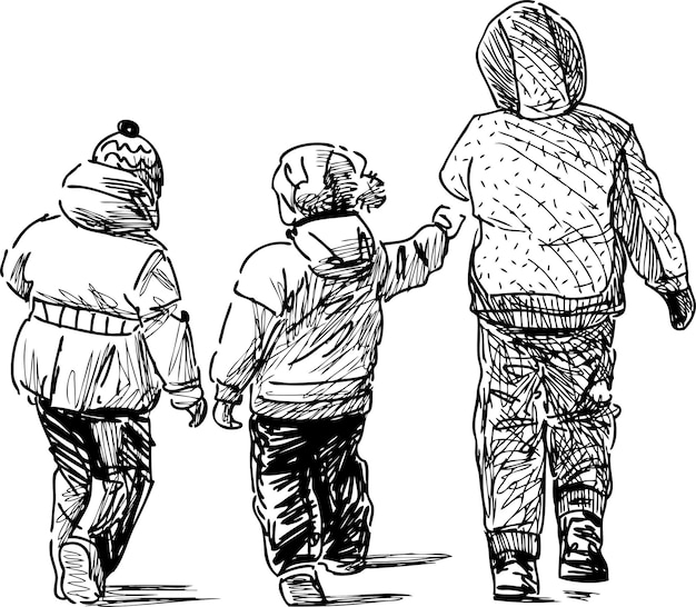 Sketch of the kids on a stroll