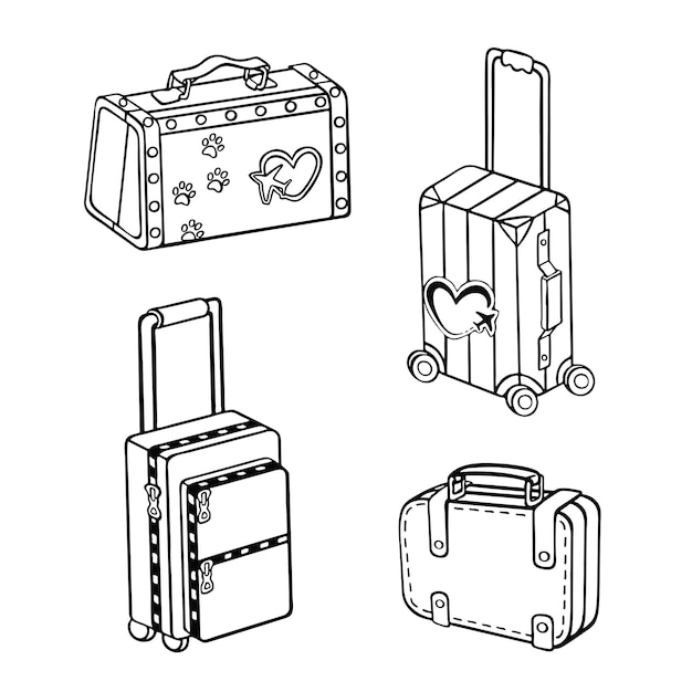 Sketch koffer set geïsoleerd op witte achtergrond Vector illustratie