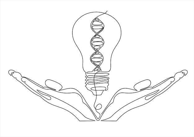 Uno schizzo di una lampadina con la doppia elica del dna nel mezzo.