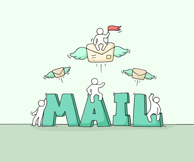 Schizzo di piccole persone con la parola mail