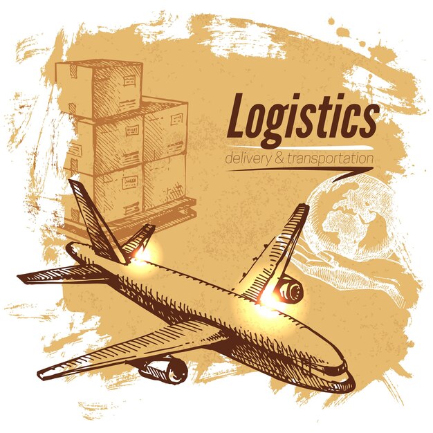 Vettore sfondo di logistica e consegna di schizzo. illustrazione vettoriale disegnata a mano