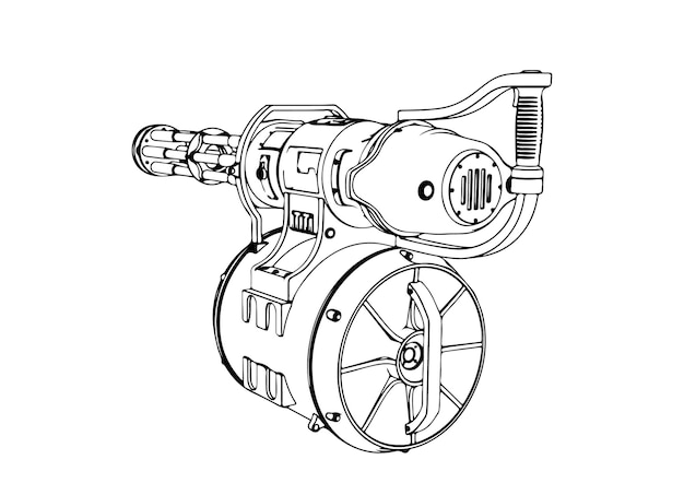 スケッチ機関銃ミニガンベクトル