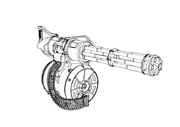 sketch machine gun minigun vector