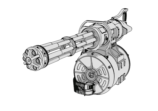 Premium Vector  Sketch machine gun minigun vector