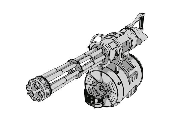 sketch machine gun minigun vector