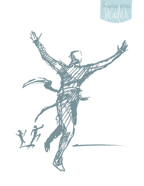 Sketch of a man, crossing winner's ribbon. Successful finish concept, challenge, win, vector illustr