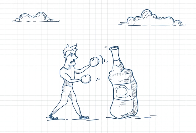 Sketch of a man fighting against alcohol