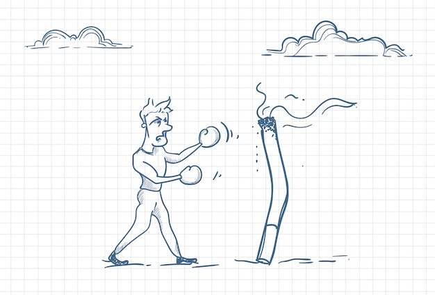 Sketch of a man fighting against smoking addiction