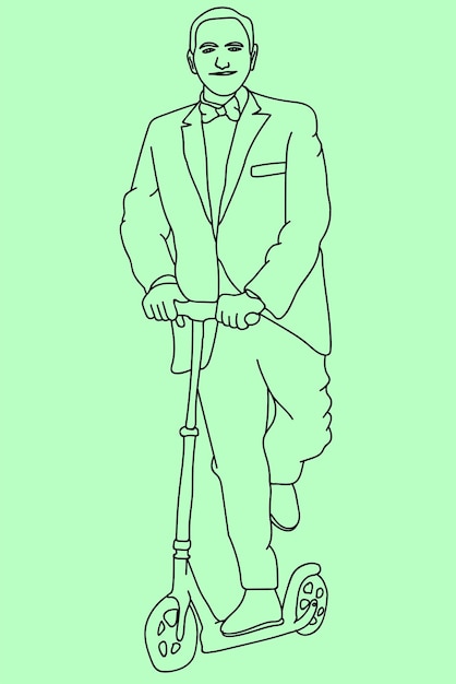 Sketch man playing scooter line art