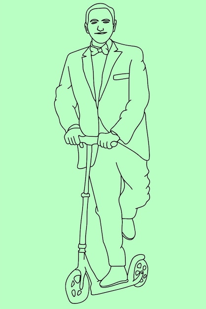 Schizzo uomo che gioca scooter line art