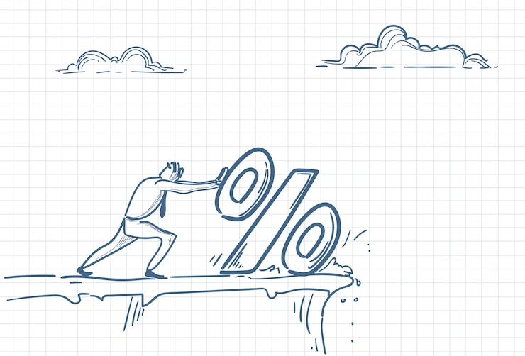 Vector sketch of a man pushing percent symbol