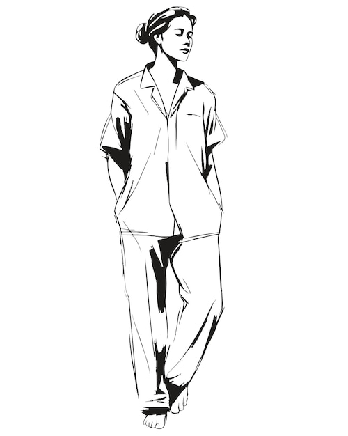 A sketch of a man in a shirt and pants