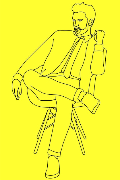 Vettore schizzo uomo seduto sulla sedia line art