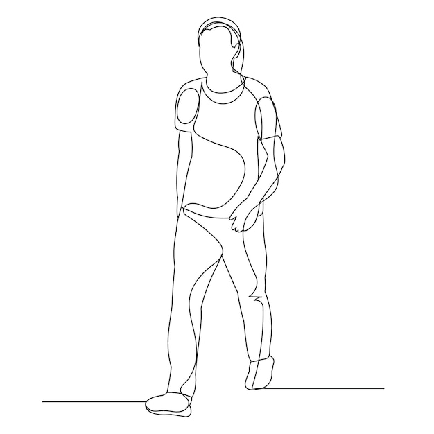 Sketch man walking line drawing, isolated, vector