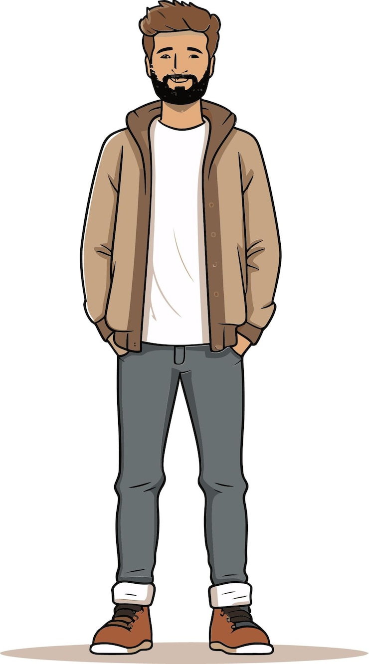 Vector sketch of a man wearing a white shirt and jeans