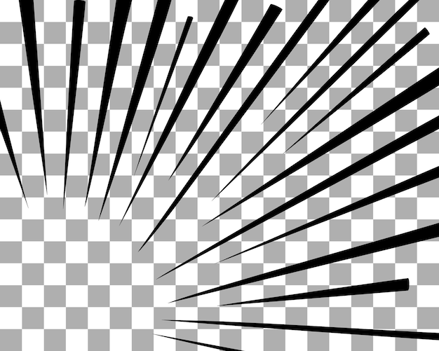 Sketch manga effects on transparent background. black left lower corner lines splash texture for comics book. drawing action line to anime. vector illustration backdrop design.
