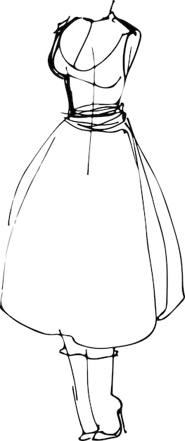 Vector sketch of a mannequin in a retro dress