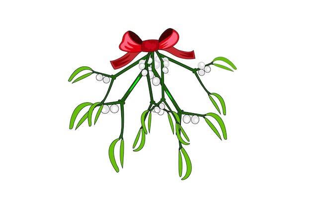 A sketch of a mistletoe with a red bow