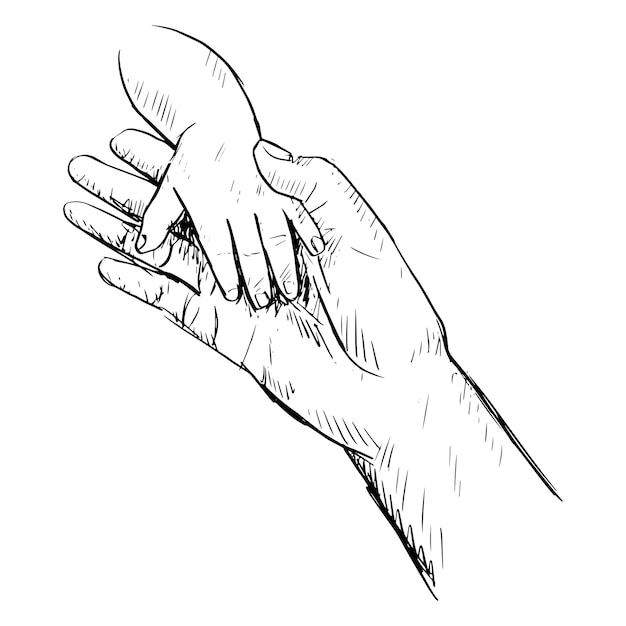 Sketch of mother holding hand of child