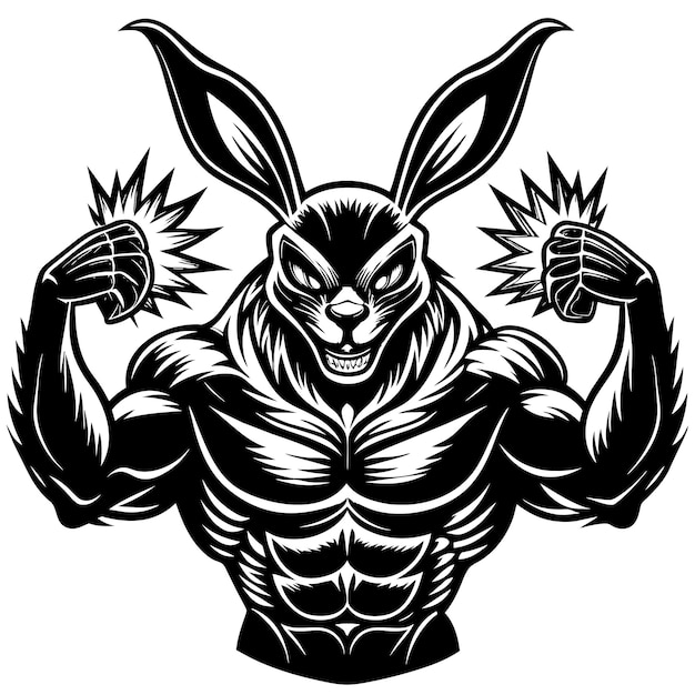 Sketch muscular rabbit with black stroke drawing