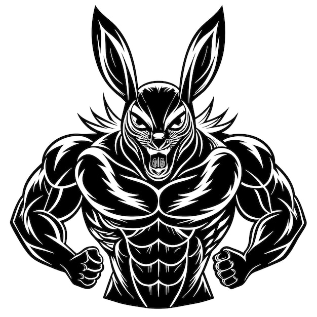 Sketch muscular rabbit with black stroke drawing