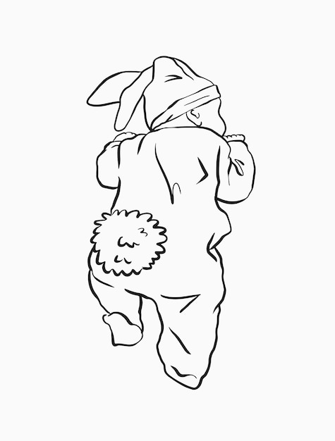 Vector sketch newborn baby with bunny clothes vector cute easter baby vector