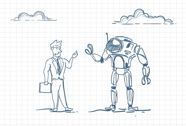 Эскиз человека с роботом