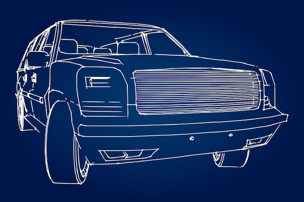 Вектор Эскиз современного спортивного автомобиля на синем фоне с градиентом