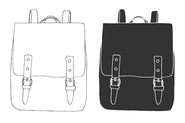 스케치 S의 흰색 배경 벡터 일러스트 레이 션에 고립 된 배낭 배낭의 스케치