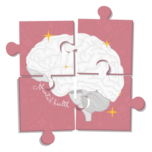 Вектор Эскиз мозга на кусочках головоломки концепция психического здоровья вектор