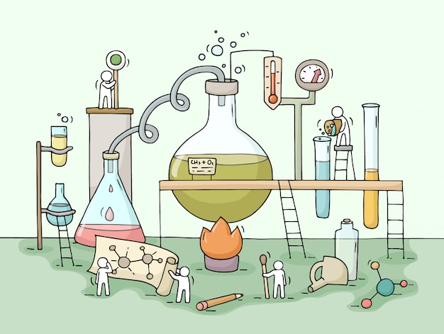 벡터 작은 사람들과 화학 실험의 스케치