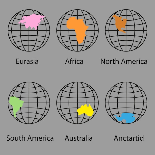 ベクトル さまざまな色の大陸を持つ地球の地球の惑星のスケッチフラットスタイル世界地図のベクトル図惑星の地球地図のスケッチベクトル図